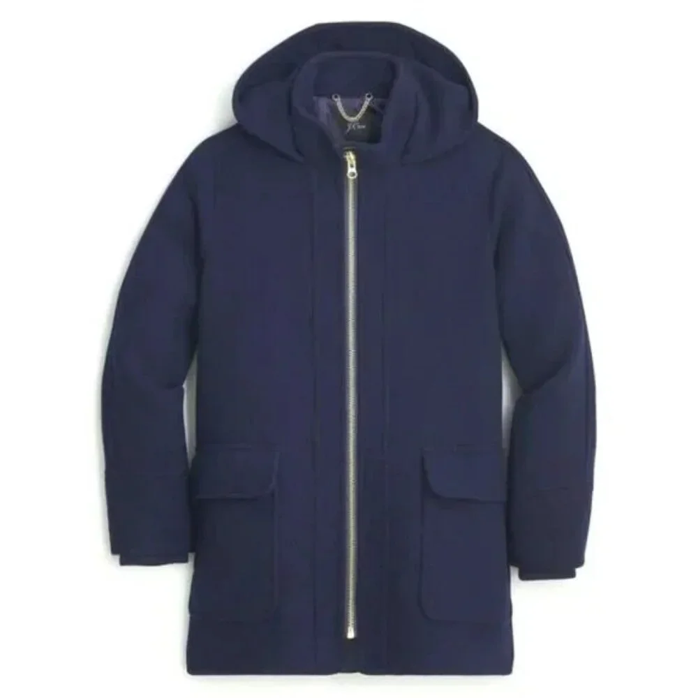 J. Crew Womens Swing Coat Italian Stadium Cloth‎ Wool Full Zip Lined Navy Small - Picture 2 of 7